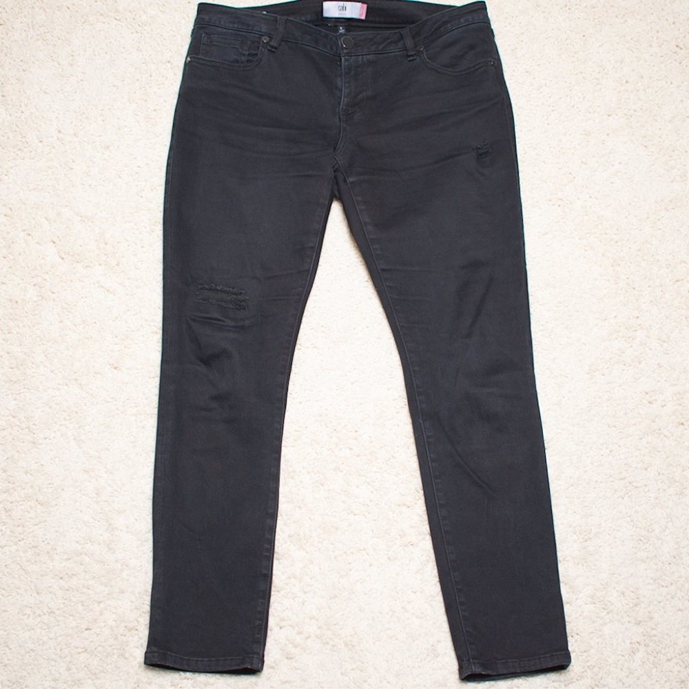 Cabi #3387 Slim Black Distressed Jeans 8